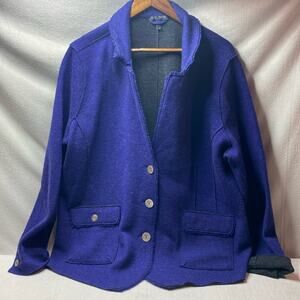 Eileen Fisher blue button front merino wool jacket size 2X